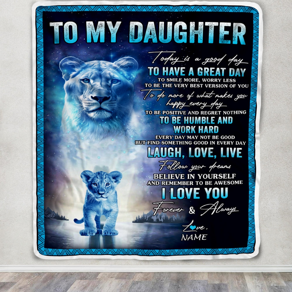 Personalized To My Daughter Lion Blanket From Mom Mother Every Day Laugh Love Live Daughter Birthday Graduation Christmas Customized Bed Fleece Throw Blanket | teecentury