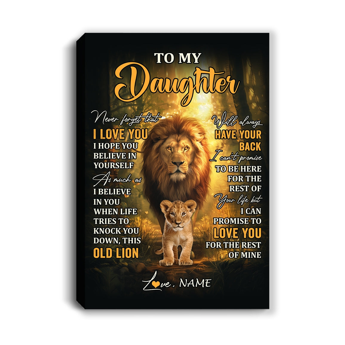 Personalized To My Daughter Lion Canvas From Dad Father Never Forget That I Love You Daughter Birthday Gifts Graduation Christmas Custom Wall Art Print Framed Canvas | teecentury