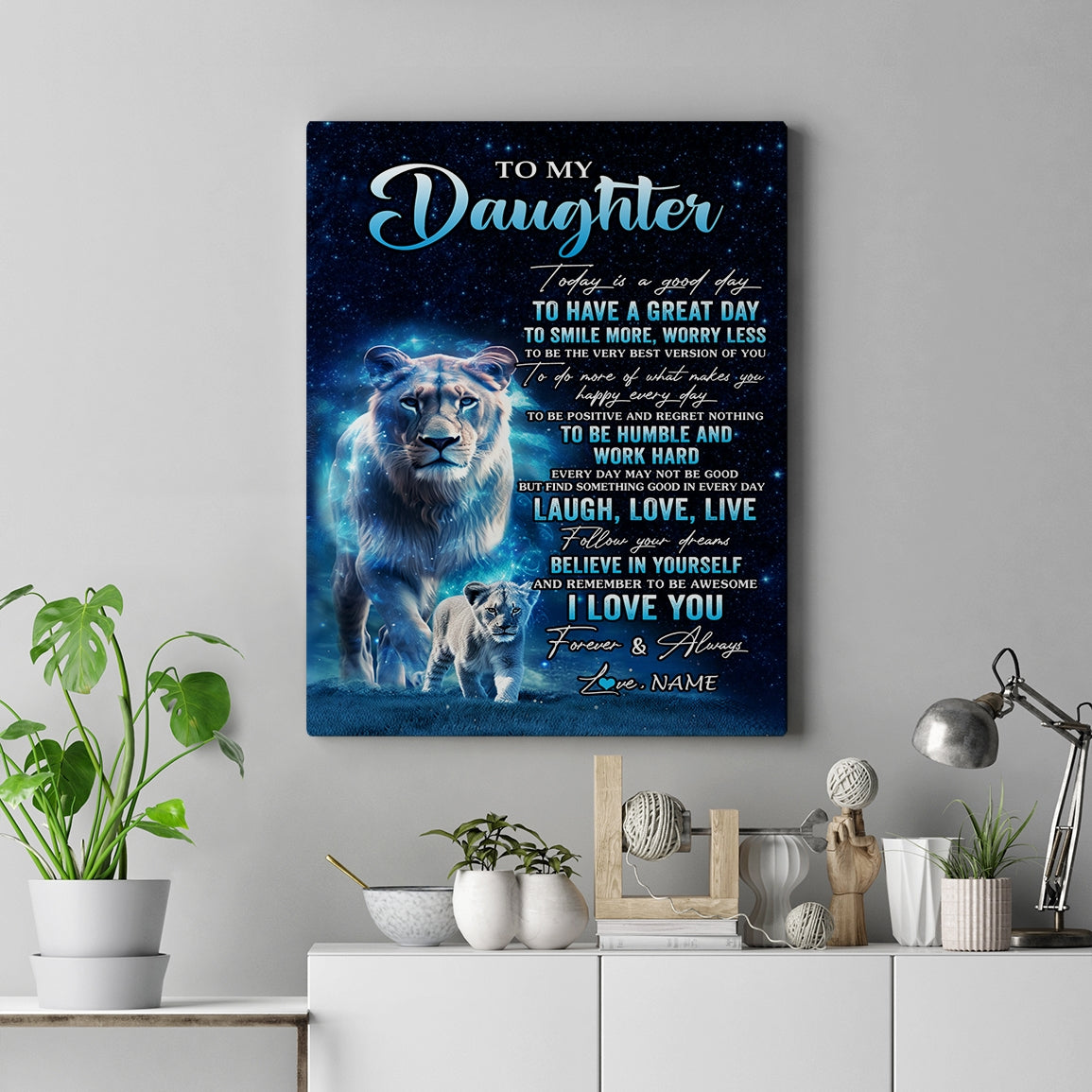 Personalized To My Daughter Lion Canvas From Mom Mother Today Is A Good Day Daughter Gifts Birthday Graduation Christmas Custom Wall Art Print Framed Canvas | teecentury