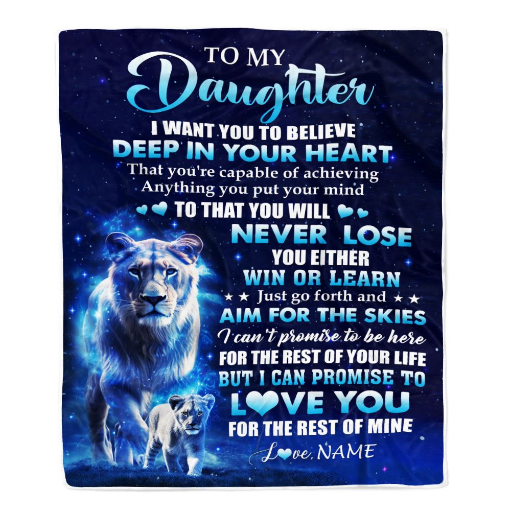 Personalized To My Daughter Lion From Mom Mother Blanket Believe Your Heart Daughter Gift Birthday Graduation Christmas Custom Customized Fleece Blanket | teecentury