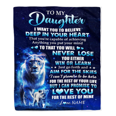 Personalized To My Daughter Lion From Mom Mother Blanket Believe Your Heart Daughter Gift Birthday Graduation Christmas Custom Customized Fleece Blanket | teecentury