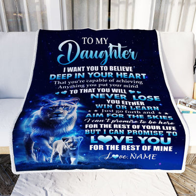 Personalized To My Daughter Lion From Mom Mother Blanket Believe Your Heart Daughter Gift Birthday Graduation Christmas Custom Customized Fleece Blanket | teecentury