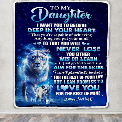 Personalized To My Daughter Lion From Mom Mother Blanket Believe Your Heart Daughter Gift Birthday Graduation Christmas Custom Customized Fleece Blanket | teecentury