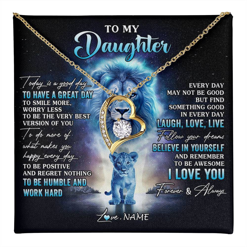 Forever Love Necklace 18K Yellow Gold Finish | 1 | Personalized To My Daughter Lion Necklace From Dad Father Every Day Laugh Love Live Daughter Birthday Graduation Christmas Customized Gift Box Message Card | teecentury