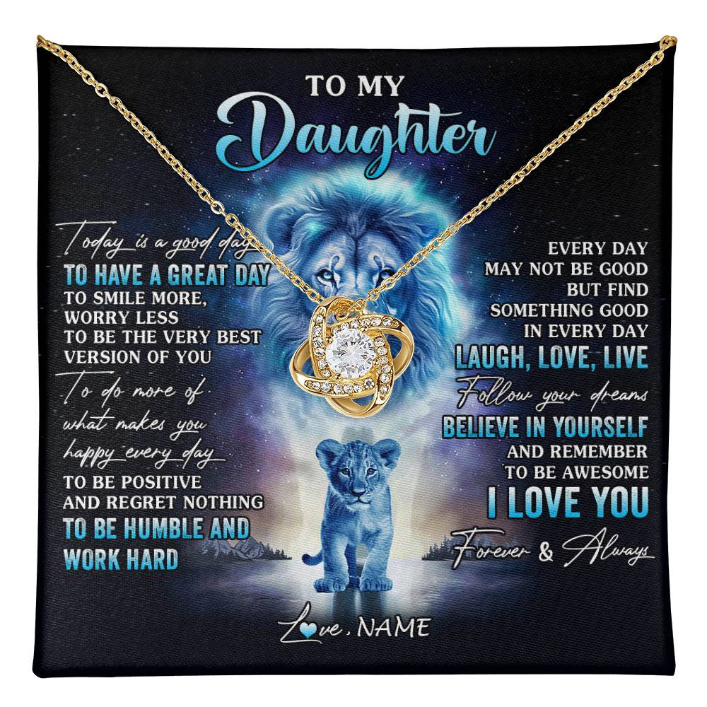 Love Knot Necklace 18K Yellow Gold Finish | 1 | Personalized To My Daughter Lion Necklace From Dad Father Every Day Laugh Love Live Daughter Birthday Graduation Christmas Customized Gift Box Message Card | teecentury