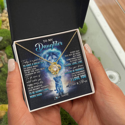 Love Knot Necklace 18K Yellow Gold Finish | 2 | Personalized To My Daughter Lion Necklace From Dad Father Every Day Laugh Love Live Daughter Birthday Graduation Christmas Customized Gift Box Message Card | teecentury