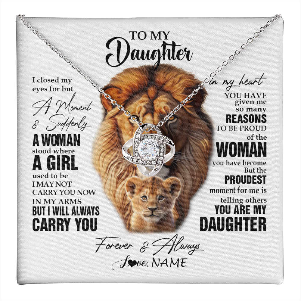 Love Knot Necklace 14K White Gold Finish | 1 | Personalized To My Daughter Lion Necklace From Dad Father I Closed My Eyes Great Daughter Birthday Gifts Graduation Christmas Customized Gift Box Message Card | teecentury