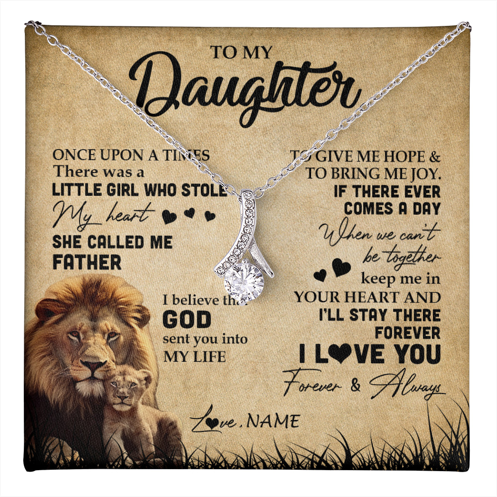 Alluring Beauty Necklace 14K White Gold Finish | 1 | Personalized To My Daughter Lion Necklace From Dad Father I'll Stay There Forever Daughter Birthday Graduation Christmas Customized Gift Box Message Card | teecentury