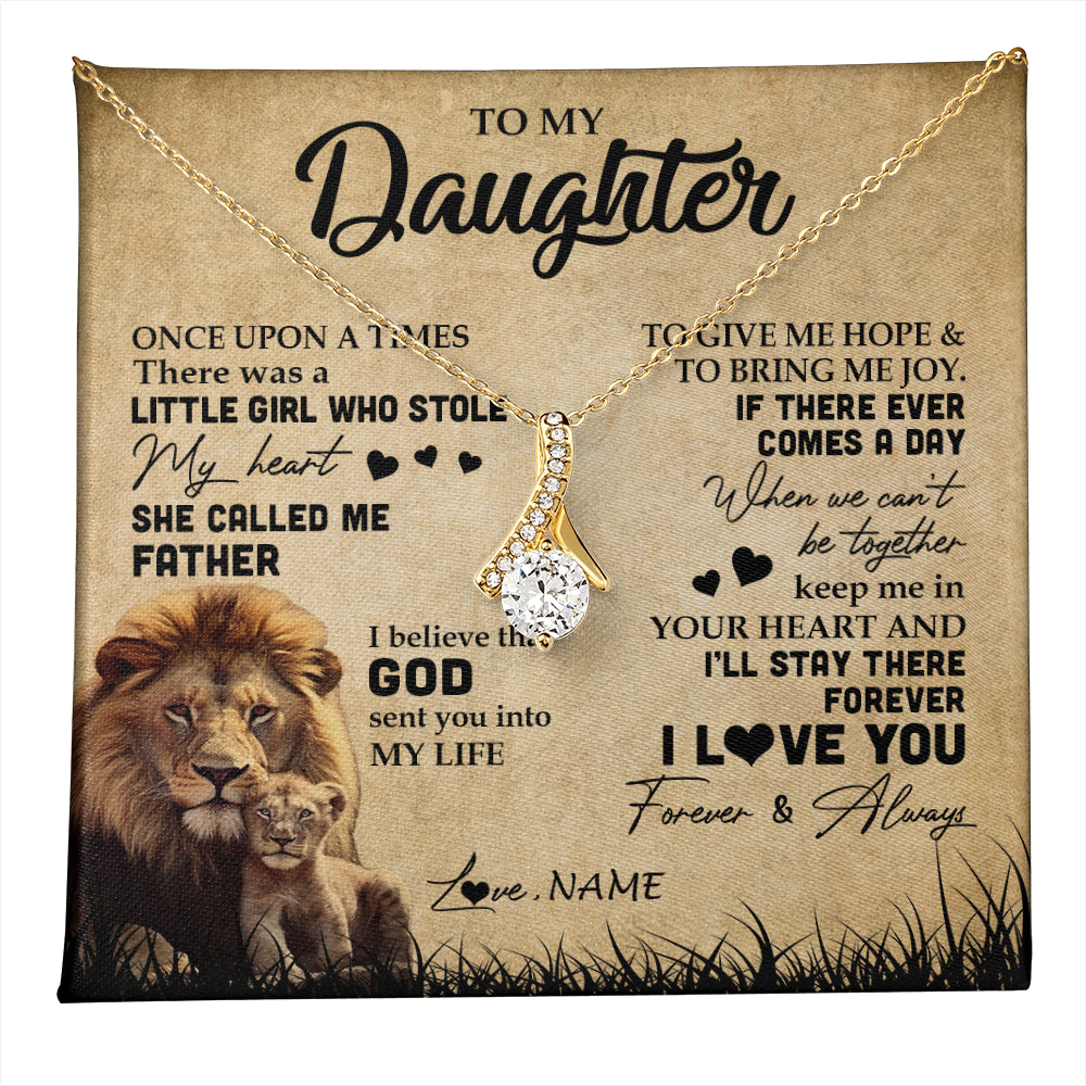 Alluring Beauty Necklace 18K Yellow Gold Finish | 1 | Personalized To My Daughter Lion Necklace From Dad Father I'll Stay There Forever Daughter Birthday Graduation Christmas Customized Gift Box Message Card | teecentury