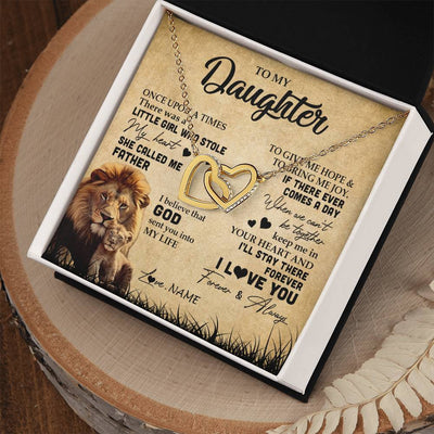 Interlocking Hearts Necklace 18K Yellow Gold Finish | Personalized To My Daughter Lion Necklace From Dad Father I'll Stay There Forever Daughter Birthday Graduation Christmas Customized Gift Box Message Card | teecentury