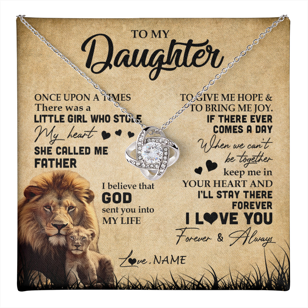 Love Knot Necklace 14K White Gold Finish | 1 | Personalized To My Daughter Lion Necklace From Dad Father I'll Stay There Forever Daughter Birthday Graduation Christmas Customized Gift Box Message Card | teecentury