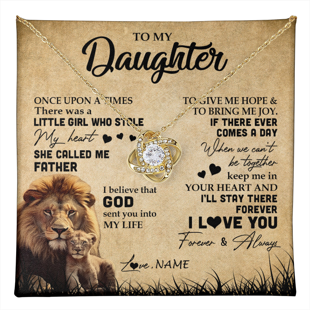 Love Knot Necklace 18K Yellow Gold Finish | 1 | Personalized To My Daughter Lion Necklace From Dad Father I'll Stay There Forever Daughter Birthday Graduation Christmas Customized Gift Box Message Card | teecentury