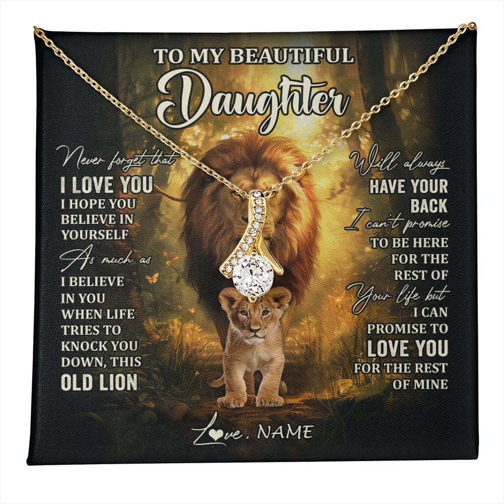 Alluring Beauty Necklace 18K Yellow Gold Finish | 1 | Personalized To My Daughter Lion Necklace From Dad Father Never Forget That I Love You Daughter Birthday Graduation Christmas Customized Gift Box Message Card | teecentury