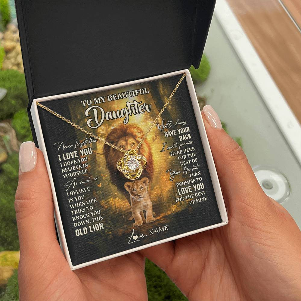 Love Knot Necklace 18K Yellow Gold Finish | 2 | Personalized To My Daughter Lion Necklace From Dad Father Never Forget That I Love You Daughter Birthday Graduation Christmas Customized Gift Box Message Card | teecentury