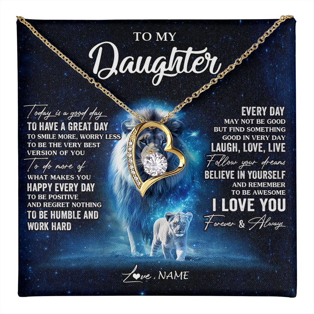 Forever Love Necklace 18K Yellow Gold Finish | 1 | Personalized To My Daughter Lion Necklace From Dad Father Today Is A Good Day Daughter Gifts Birthday Graduation Christmas Customized Gift Box Message Card | teecentury