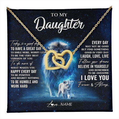 Interlocking Hearts Necklace 18K Yellow Gold Finish | 1 | Personalized To My Daughter Lion Necklace From Dad Father Today Is A Good Day Daughter Gifts Birthday Graduation Christmas Customized Gift Box Message Card | teecentury