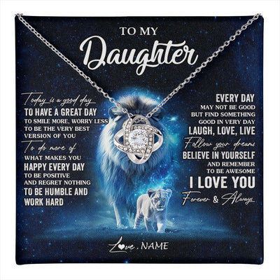 Love Knot Necklace 14K White Gold Finish | 1 | Personalized To My Daughter Lion Necklace From Dad Father Today Is A Good Day Daughter Gifts Birthday Graduation Christmas Customized Gift Box Message Card | teecentury