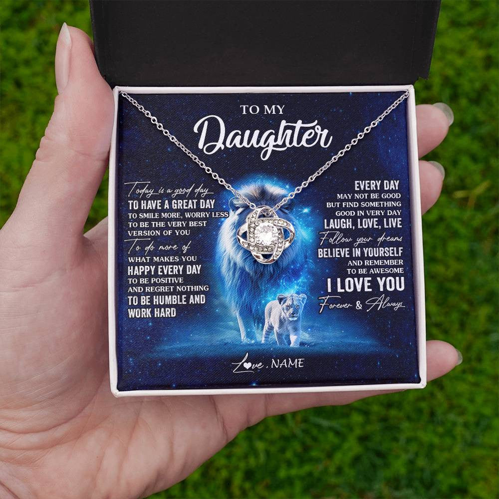 Love Knot Necklace 14K White Gold Finish | 2 | Personalized To My Daughter Lion Necklace From Dad Father Today Is A Good Day Daughter Gifts Birthday Graduation Christmas Customized Gift Box Message Card | teecentury