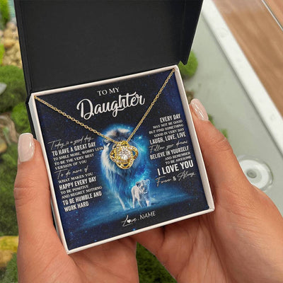 Love Knot Necklace 18K Yellow Gold Finish | 2 | Personalized To My Daughter Lion Necklace From Dad Father Today Is A Good Day Daughter Gifts Birthday Graduation Christmas Customized Gift Box Message Card | teecentury