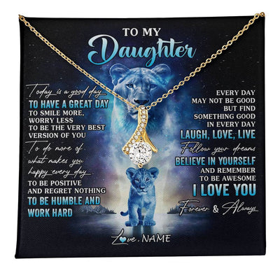 Alluring Beauty Necklace 18K Yellow Gold Finish | 1 | Personalized To My Daughter Lion Necklace From Mom Mother Every Day Laugh Love Live Daughter Birthday Graduation Christmas Customized Gift Box Message Card | teecentury