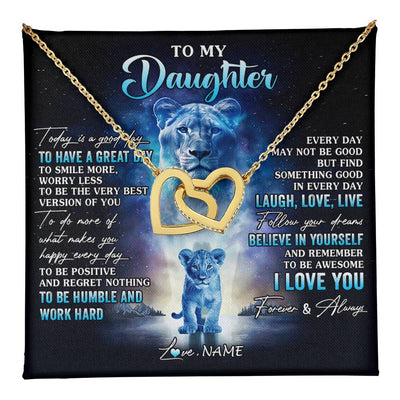 Interlocking Hearts Necklace 18K Yellow Gold Finish | 1 | Personalized To My Daughter Lion Necklace From Mom Mother Every Day Laugh Love Live Daughter Birthday Graduation Christmas Customized Gift Box Message Card | teecentury