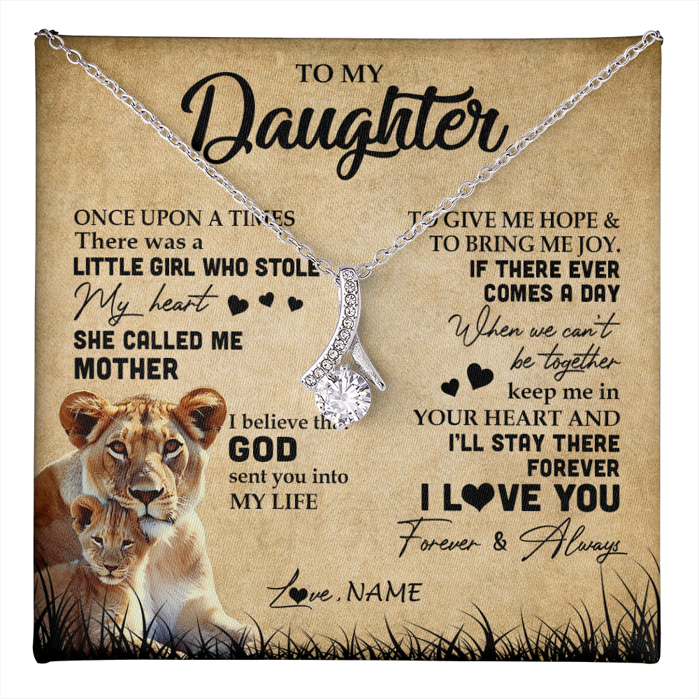 Alluring Beauty Necklace 14K White Gold Finish | 1 | Personalized To My Daughter Lion Necklace From Mom Mother I'll Stay There Forever Daughter Birthday Graduation Christmas Customized Gift Box Message Card | teecentury