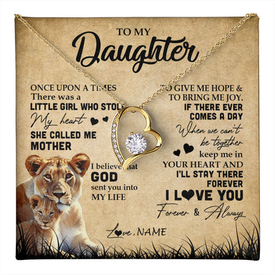 Forever Love Necklace 18K Yellow Gold Finish | 1 | Personalized To My Daughter Lion Necklace From Mom Mother I'll Stay There Forever Daughter Birthday Graduation Christmas Customized Gift Box Message Card | teecentury