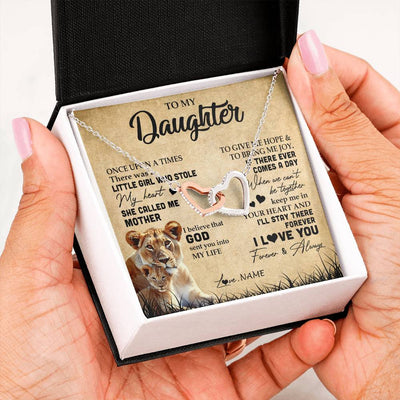 Interlocking Hearts Necklace | Personalized To My Daughter Lion Necklace From Mom Mother I'll Stay There Forever Daughter Birthday Graduation Christmas Customized Gift Box Message Card | teecentury