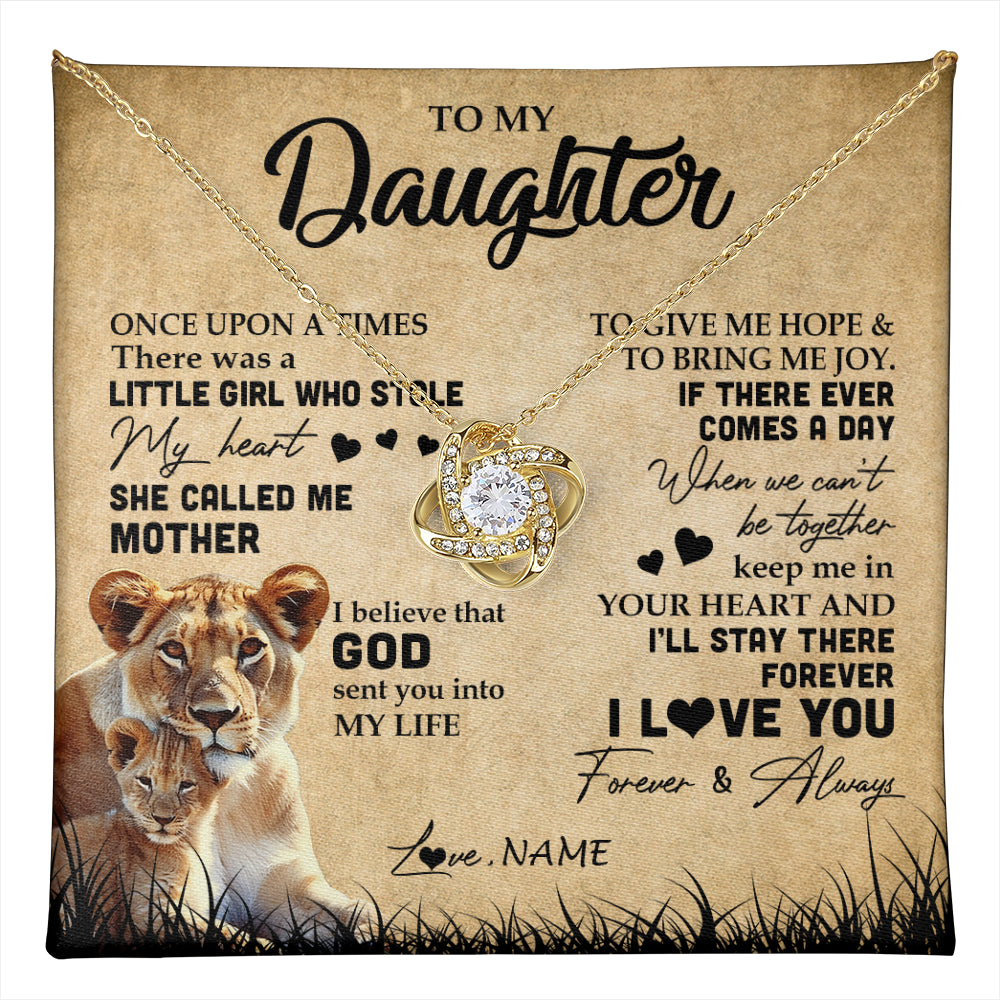 Love Knot Necklace 18K Yellow Gold Finish | 1 | Personalized To My Daughter Lion Necklace From Mom Mother I'll Stay There Forever Daughter Birthday Graduation Christmas Customized Gift Box Message Card | teecentury