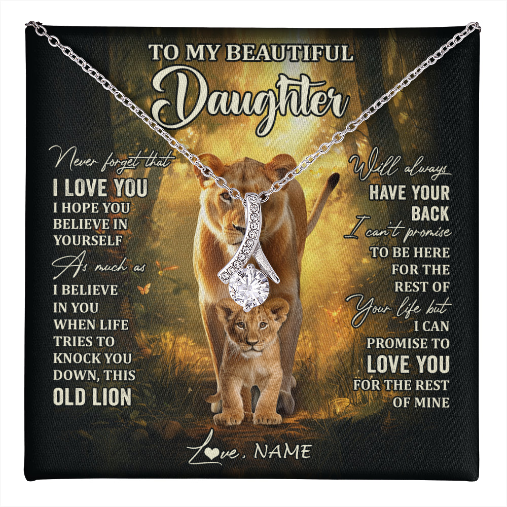 Alluring Beauty Necklace 14K White Gold Finish | 1 | Personalized To My Daughter Lion Necklace From Mom Mother Never Forget That I Love You Daughter Birthday Graduation Christmas Customized Gift Box Message Card | teecentury