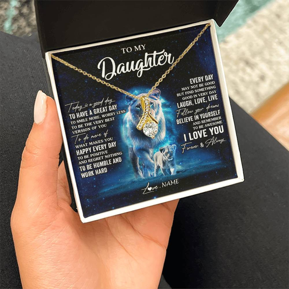 Alluring Beauty Necklace 18K Yellow Gold Finish | 2 | Personalized To My Daughter Lion Necklace From Mom Mother Today Is A Good Day Daughter Gifts Birthday Graduation Christmas Customized Gift Box Message Card | teecentury