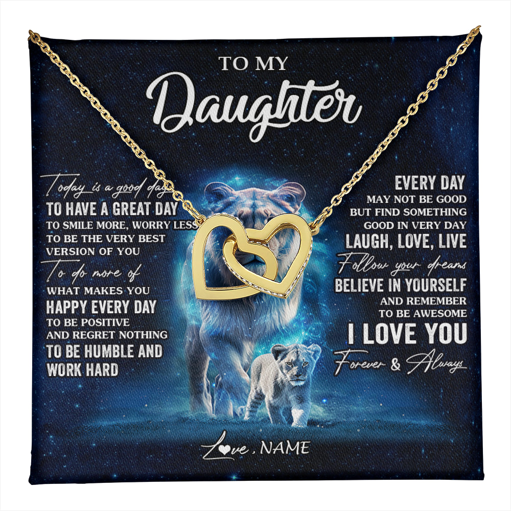 Interlocking Hearts Necklace 18K Yellow Gold Finish | 1 | Personalized To My Daughter Lion Necklace From Mom Mother Today Is A Good Day Daughter Gifts Birthday Graduation Christmas Customized Gift Box Message Card | teecentury
