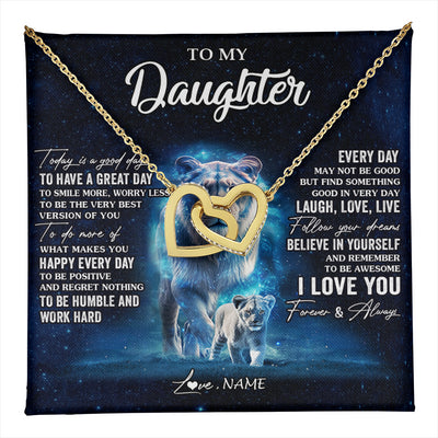 Interlocking Hearts Necklace 18K Yellow Gold Finish | 1 | Personalized To My Daughter Lion Necklace From Mom Mother Today Is A Good Day Daughter Gifts Birthday Graduation Christmas Customized Gift Box Message Card | teecentury