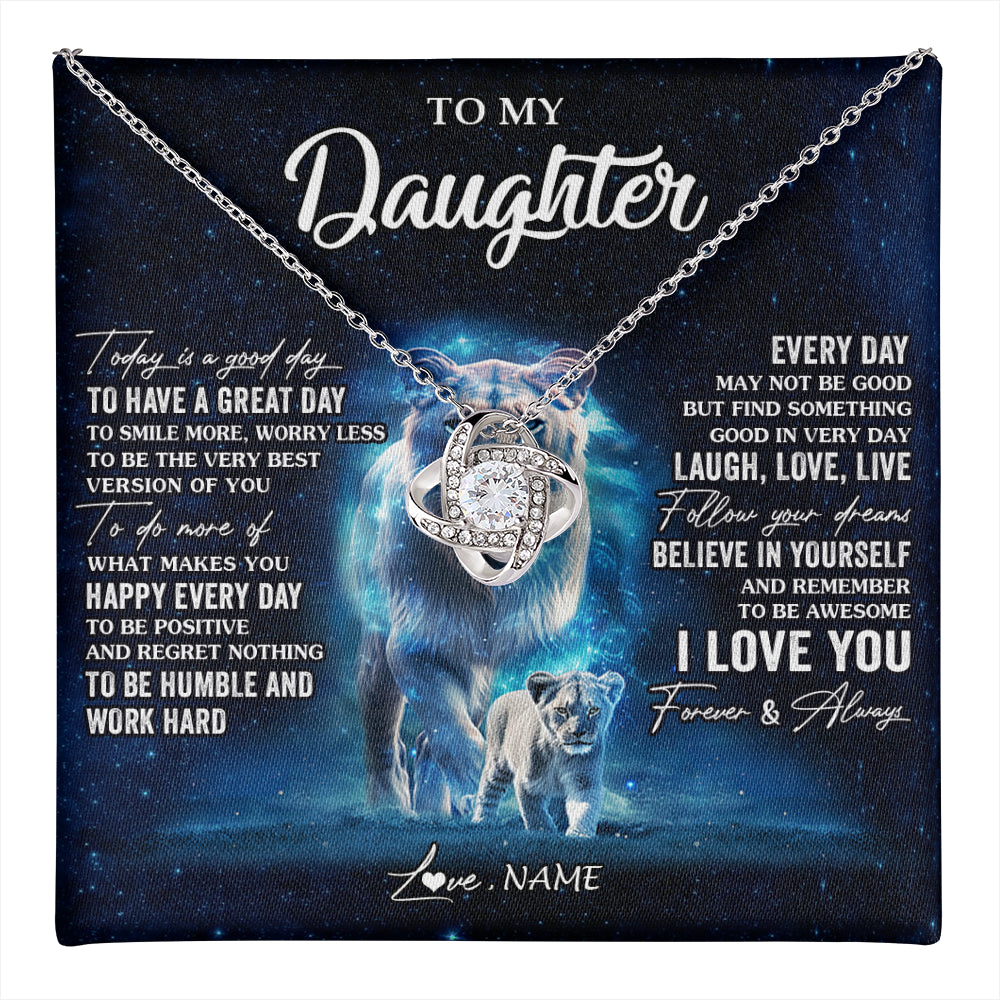 Love Knot Necklace 14K White Gold Finish | 1 | Personalized To My Daughter Lion Necklace From Mom Mother Today Is A Good Day Daughter Gifts Birthday Graduation Christmas Customized Gift Box Message Card | teecentury
