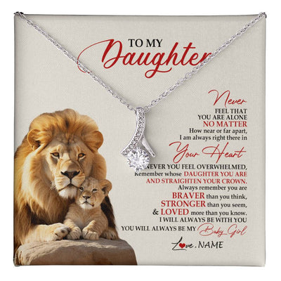 Alluring Beauty Necklace 14K White Gold Finish | 1 | Personalized To My Daughter Necklace From Dad Daddy Father Never Feel You Are Alone Lion Daughter Birthday Graduation Christmas Customized Message Card | teecentury