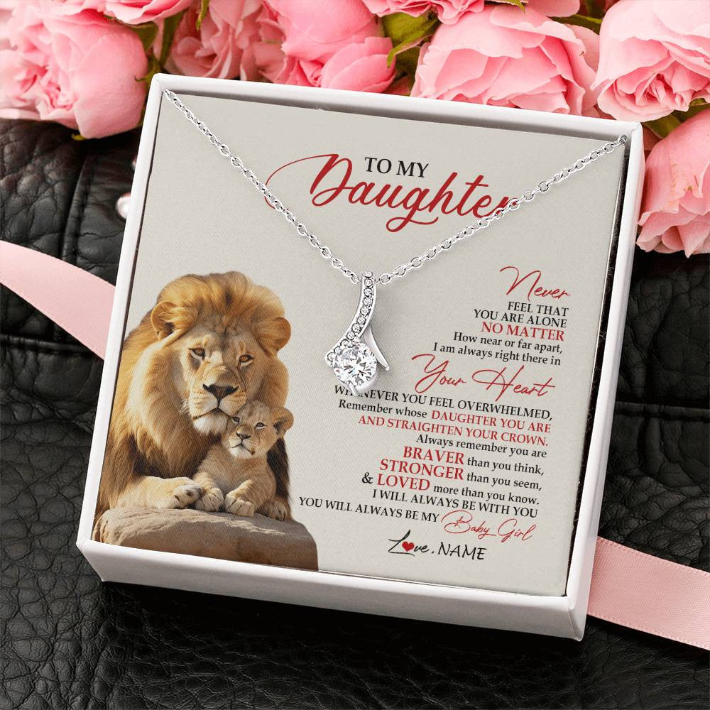 Alluring Beauty Necklace 14K White Gold Finish | 2 | Personalized To My Daughter Necklace From Dad Daddy Father Never Feel You Are Alone Lion Daughter Birthday Graduation Christmas Customized Message Card | teecentury