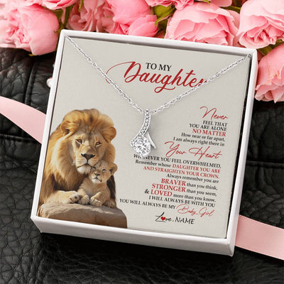 Alluring Beauty Necklace 14K White Gold Finish | 2 | Personalized To My Daughter Necklace From Dad Daddy Father Never Feel You Are Alone Lion Daughter Birthday Graduation Christmas Customized Message Card | teecentury