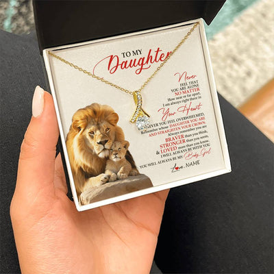 Alluring Beauty Necklace 18K Yellow Gold Finish | 2 | Personalized To My Daughter Necklace From Dad Daddy Father Never Feel You Are Alone Lion Daughter Birthday Graduation Christmas Customized Message Card | teecentury