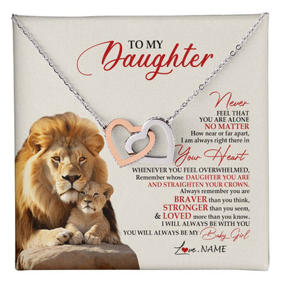 Interlocking Hearts Necklace Stainless Steel & Rose Gold Finish | 1 | Personalized To My Daughter Necklace From Dad Daddy Father Never Feel You Are Alone Lion Daughter Birthday Graduation Christmas Customized Message Card | teecentury