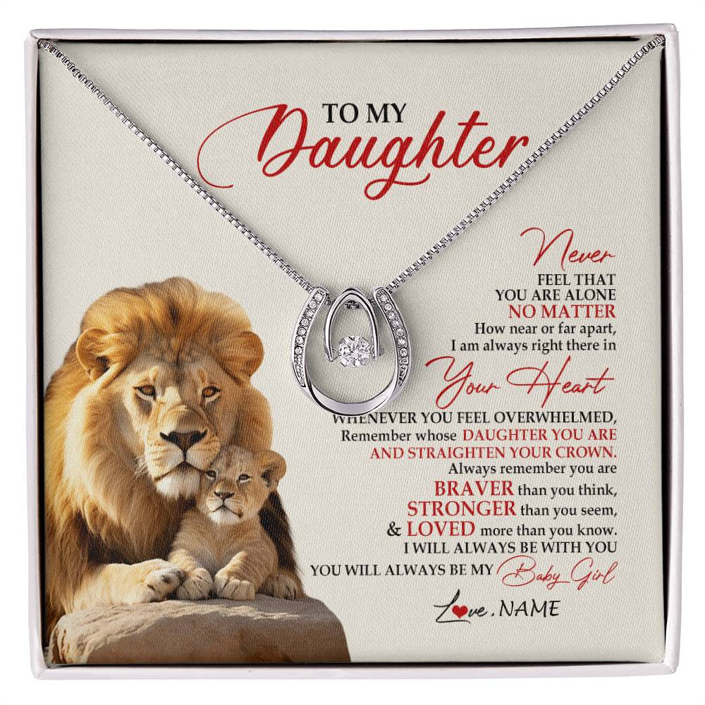Lucky In Love Necklace 14K White Gold Finish | 1 | Personalized To My Daughter Necklace From Dad Daddy Father Never Feel You Are Alone Lion Daughter Birthday Graduation Christmas Customized Message Card | teecentury