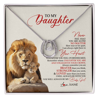 Lucky In Love Necklace 14K White Gold Finish | 1 | Personalized To My Daughter Necklace From Dad Daddy Father Never Feel You Are Alone Lion Daughter Birthday Graduation Christmas Customized Message Card | teecentury