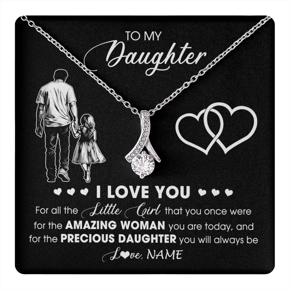 Alluring Beauty Necklace 14K White Gold Finish | 1 | Personalized To My Daughter Necklace From Dad Father I Love You Little Girl Daughter Birthday Graduation Christmas Jewelry Customized Gift Box Message Card | teecentury