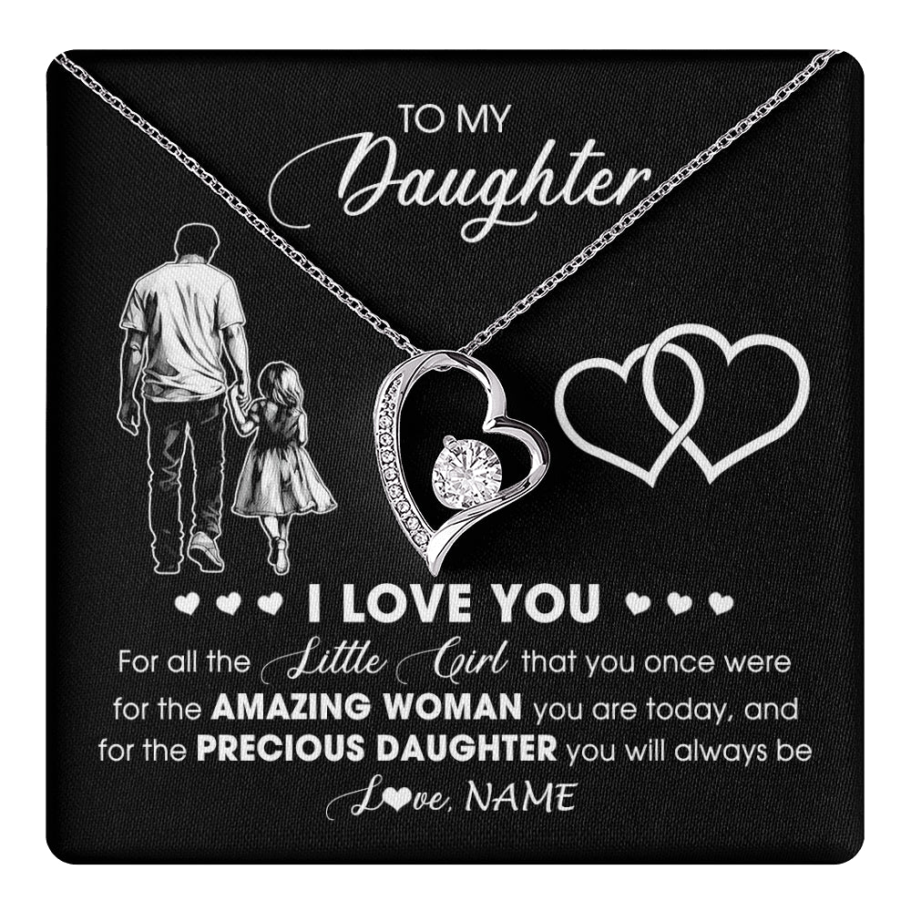 Forever Love Necklace 14K White Gold Finish | 1 | Personalized To My Daughter Necklace From Dad Father I Love You Little Girl Daughter Birthday Graduation Christmas Jewelry Customized Gift Box Message Card | teecentury