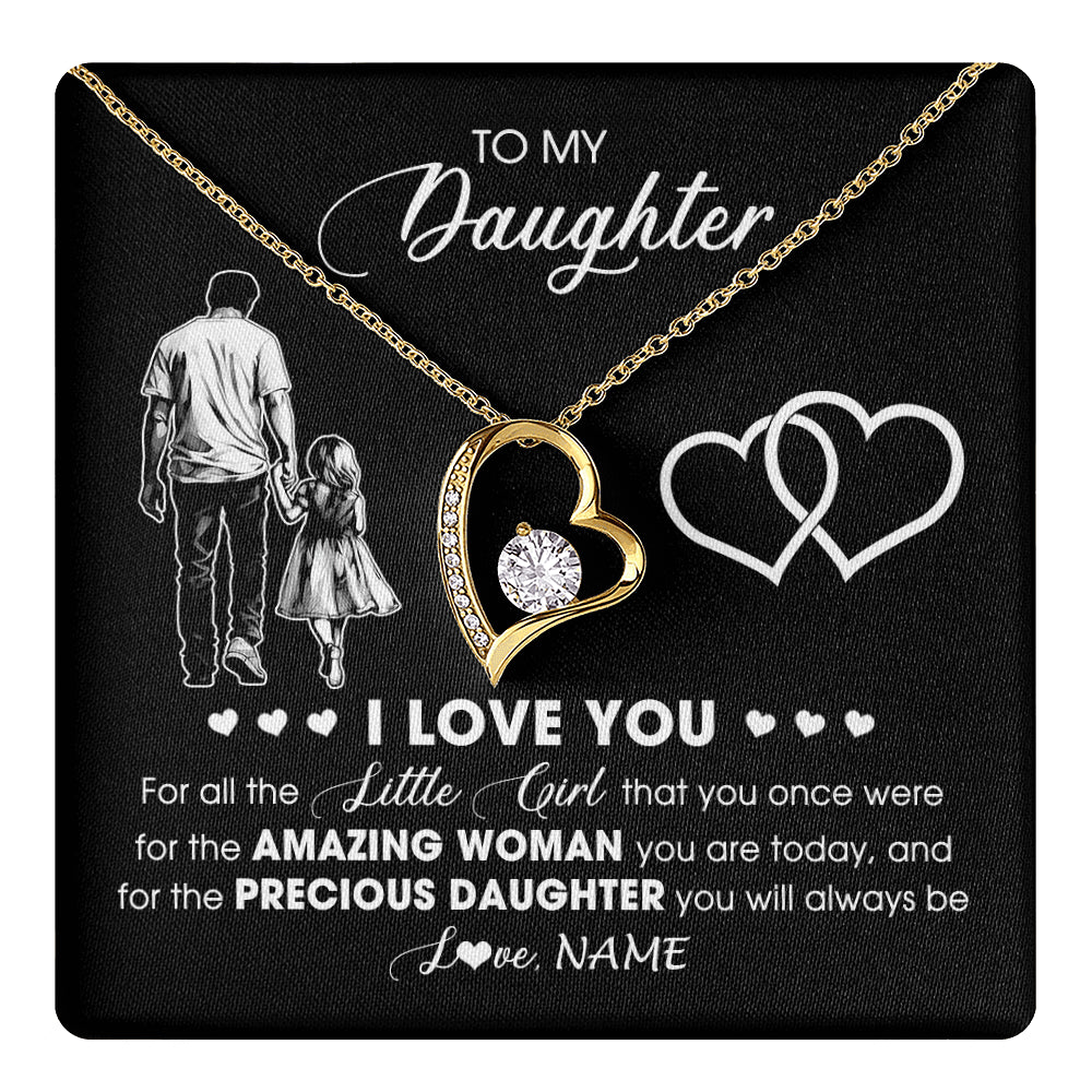 Forever Love Necklace 18K Yellow Gold Finish | 1 | Personalized To My Daughter Necklace From Dad Father I Love You Little Girl Daughter Birthday Graduation Christmas Jewelry Customized Gift Box Message Card | teecentury
