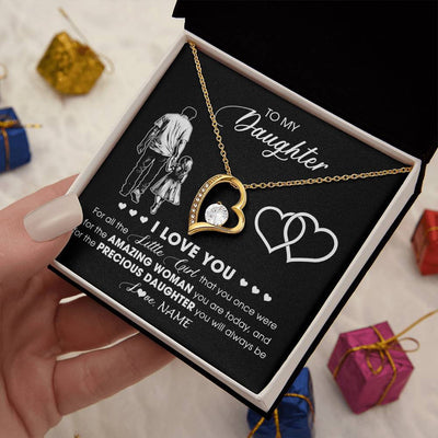 Forever Love Necklace 18K Yellow Gold Finish | 2 | Personalized To My Daughter Necklace From Dad Father I Love You Little Girl Daughter Birthday Graduation Christmas Jewelry Customized Gift Box Message Card | teecentury
