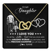 Interlocking Hearts Necklace 18K Yellow Gold Finish | 1 | Personalized To My Daughter Necklace From Dad Father I Love You Little Girl Daughter Birthday Graduation Christmas Jewelry Customized Gift Box Message Card | teecentury