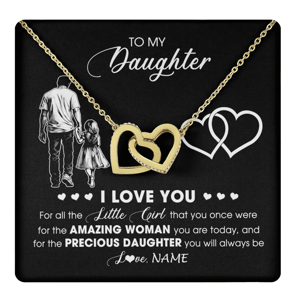 Interlocking Hearts Necklace 18K Yellow Gold Finish | 1 | Personalized To My Daughter Necklace From Dad Father I Love You Little Girl Daughter Birthday Graduation Christmas Jewelry Customized Gift Box Message Card | teecentury
