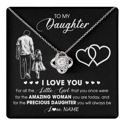 Love Knot Necklace 14K White Gold Finish | 1 | Personalized To My Daughter Necklace From Dad Father I Love You Little Girl Daughter Birthday Graduation Christmas Jewelry Customized Gift Box Message Card | teecentury
