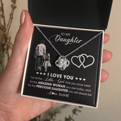 Love Knot Necklace 14K White Gold Finish | 2 | Personalized To My Daughter Necklace From Dad Father I Love You Little Girl Daughter Birthday Graduation Christmas Jewelry Customized Gift Box Message Card | teecentury