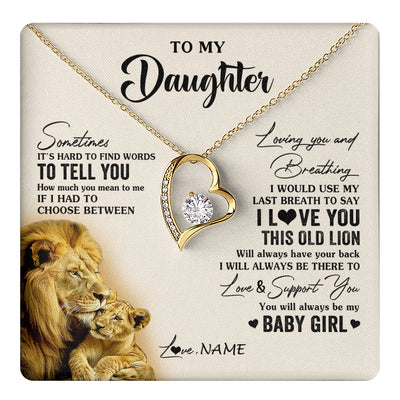 Forever Love Necklace 18K Yellow Gold Finish | 1 | Personalized To My Daughter Necklace From Dad Father I Love You This Old Lion Daughter Birthday Graduation Christmas Jewelry Customized Gift Box Message Card | teecentury